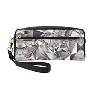 Beauty case riutilizzabile - Borsa per trucchi con stampa astratta con strass e strass, in pelle, piccola borsa per il trucco da viaggio, organizer per articoli da toeletta con cerniera, nero, Taglia