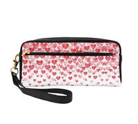 Beauty case riutilizzabile - Borsa per trucchi in pelle con stampa di cuori rossi cadenti, piccola borsa per il trucco da viaggio, organizer per articoli da toeletta con cerniera, nero, Taglia unica