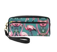 Beauty case riutilizzabile - Borsa per trucchi in pelle con stampa di fenicotteri e fiori, piccola borsa per il trucco da viaggio, organizer da toilette con cerniera, nero, Taglia unica