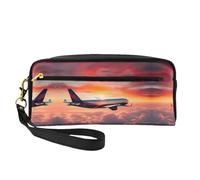 Beauty case riutilizzabile - Borsa per trucco con stampa di aeroplani tramonti cielo piccola borsa per il trucco da viaggio, organizer per articoli da toeletta con cerniera, nero, Taglia unica