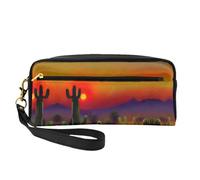 Beauty case riutilizzabile - Cactus tramonto in pelle stampa deserto piccola borsa per il trucco da viaggio, organizer per articoli da toeletta con cerniera, nero, Taglia unica