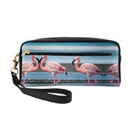 Beauty case riutilizzabile - fenicotteri sulla spiaggia stampa piccola borsa per il trucco da viaggio, organizer da toilette con cerniera, nero, Taglia unica