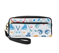 Beauty case riutilizzabile - Hockey Elements Creative fantasia stampa in pelle piccola borsa per il trucco da viaggio, organizer per articoli da toeletta con cerniera, nero, Taglia unica