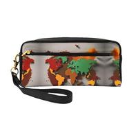 Beauty case riutilizzabile - Mappa del mondo fatta di spezie stampa pelle piccola borsa per il trucco da viaggio, organizer per articoli da toeletta con cerniera, nero, Taglia unica