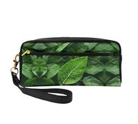 Beauty case riutilizzabile - Organizer da viaggio per articoli da toeletta, borsa piccola in pelle con stampa verde natura con foglie verdi, Nero , Taglia unica