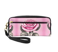 Beauty case riutilizzabile - Organizer da viaggio per articoli da toeletta con bellissime rose rosa in pelle stampata a tutta lunghezza piccola borsa per donna, Nero , Taglia unica
