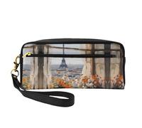 Beauty case riutilizzabile - Organizer da viaggio per articoli da toeletta con bellissimi piloni in lontananza, sacchetto piccolo in pelle con stampa completa da donna, Nero , Taglia unica