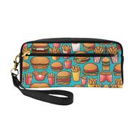 Beauty case riutilizzabile - Organizer da viaggio per articoli da toeletta con hamburger, patatine fritte in stile cartone animato, piccola borsa in pelle stampata per donne, Nero , Taglia unica