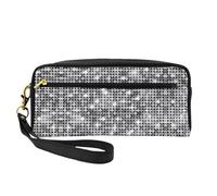 Beauty case riutilizzabile - Organizer da viaggio per articoli da toeletta con paillettes argento con motivo scintillante in pelle piena stampa piccola borsa da donna, Nero , Taglia unica