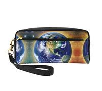 Beauty case riutilizzabile - Organizer da viaggio per articoli da toeletta Cosmic Earth, in pelle con stampa completa, piccola borsa da donna, Nero , Taglia unica