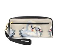 Beauty case riutilizzabile - Organizer da viaggio per articoli da toeletta, grazioso piccolo cigno in pelle con stampa completa, Nero , Taglia unica