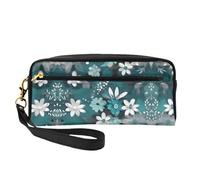 Beauty case riutilizzabile - Organizer da viaggio per articoli da toeletta, grigio foglia di tè e bianco, in pelle con stampa floreale, piccola borsa da donna, Nero , Taglia unica