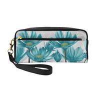 Beauty case riutilizzabile - Organizer da viaggio per articoli da toeletta, grigio foglia di tè e bianco, in pelle con stampa floreale, piccola borsa da donna, Nero , Taglia unica