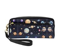 Beauty case riutilizzabile - Organizer da viaggio per articoli da toeletta Saturno Jupiter Earth Full-Print Leather Small Pouch per donne, Nero , Taglia unica