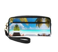 Beauty case riutilizzabile - Organizer da viaggio per articoli da toeletta, vacanze alle Maldive in pelle con stampa completa, Nero , Taglia unica