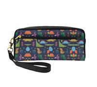 Beauty case riutilizzabile - Trousse in pelle con stampa di dinosauri e foglie di palma, piccola borsa per il trucco da viaggio, organizer da toilette con cerniera, nero, Taglia unica