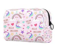 Beauty case rosa con motivo unicorno magico da donna, borsa da viaggio per articoli da toeletta grande, pratica borsa organizer con cerniera, Multi, 18.5x7.5x13cm/7.3x3x5.1in, Beauty case