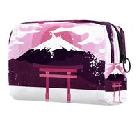 Beauty case rosa giapponese con paesaggio di Torri, borsa da viaggio per articoli da toeletta grandi, pratica borsa organizer con cerniera, Multi, 18.5x7.5x13cm/7.3x3x5.1in, Beauty case