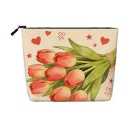 Beauty case rosa trasparente con stampa a forma di cuore, borsa per cosmetici da donna, per uso quotidiano, viaggi e viaggi d'affari, Bouquet di fiori, taglia unica