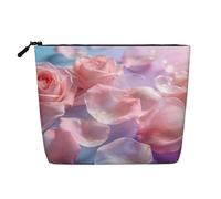 Beauty case rosa trasparente con stampa a forma di cuore, borsa per cosmetici da donna, per uso quotidiano, viaggi e viaggi d'affari, Petali Rosa, taglia unica