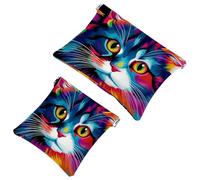 Beauty case tascabile Cat-1673, 2 pezzi, per cosmetici, impermeabile, senza cerniera, Multicolore 09, A：7.1x5.8in/18x14.8cm，B:4.7x4.5in/12x11.5cm