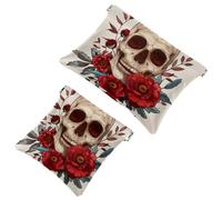 Beauty case tascabile con teschio e fiori del giorno dei morti, impermeabile, senza cerniera, chiusura automatica, mini custodia portatile da viaggio per cuffie e gioielli, Multi, 7.1x5.8 inch/4.7x4.5
