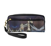 Beauty case - Tower Bridge in pelle stampata Londra piccola borsa per il trucco da viaggio, organizer per articoli da toeletta con custodia con cerniera, nero, taglia unica, Nero , Taglia unica
