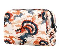 Beauty case tradizionale orientale con draghi da donna, borsa da viaggio per articoli da toeletta grande, pratica borsa organizer con cerniera, Multi, 18.5x7.5x13cm/7.3x3x5.1in, Beauty case