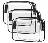 Beauty case trasparente, 3 confezioni di organizer da viaggio resistente all'acqua, per viaggi aerei e aeroporti, essenziali per il trasporto di trucchi e cosmetici, Nero - 3 confezioni, moderno