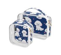 Beauty case trasparente a forma di cuore con barboncino, confezione da 2 sacchetti trasparenti per il trucco con manici per viaggi, Multicolore, 2 pezzi