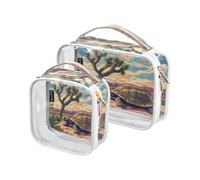Beauty case trasparente Big Turtle Desert Desert, confezione da 2 borse trasparenti per trucchi con manici per viaggi, Multicolore, 2 pezzi