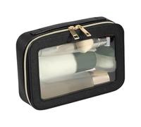 Beauty case trasparente - Borsa per il trucco impermeabile | Custodia da viaggio grande per le donne | Custodia di bellezza con doppio scomparto in vinile, Nero , Vedi la descrizione, Vedere la