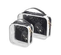 Beauty case trasparente con astrologia pianeta lunare, confezione da 2 sacchetti trasparenti per trucco con cerniera, borse da viaggio trasparenti per articoli da toeletta, sacchetti per cosmetici in