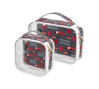 Beauty case trasparente con camion dei pompieri, confezione da 2 sacchetti trasparenti per trucco con cerniera, borse da viaggio trasparenti per articoli da toeletta, sacchetti per cosmetici in PVC
