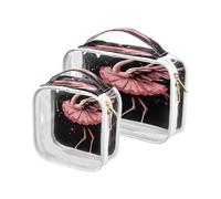 Beauty case trasparente con fenicottero danzante, confezione da 2 sacchetti trasparenti per il trucco con manici per viaggi, Multicolore, 2 pezzi