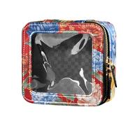 Beauty case trasparente con fiori di fiordaliso e peonie primaverili e graziose trousse da viaggio con cerniera, Fiori Primavera Peonie Fiordaliso Rosso, 1 size