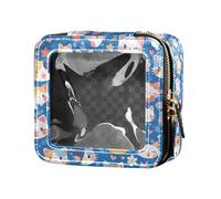 Beauty case trasparente con foglie di ginkgo per donne, contenitori per cosmetici, borse da viaggio per articoli da toeletta, Divertenti volti colorati di gatti su blu, Taglia unica