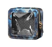 Beauty case trasparente con glitter blu e mostro marino con cerniera da viaggio per donne