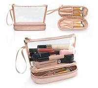 Beauty case trasparente con scomparto per spazzole, da viaggio, colore: oro | Compatto, leggero, portatile, comodo, organizer separato da viaggio, regali essenziali per donne/ragazze