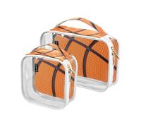 Beauty case trasparente con stampa di basket, confezione da 2 sacchetti trasparenti per trucco con cerniera, borse da viaggio trasparenti per articoli da toeletta, sacchetti per cosmetici in PVC