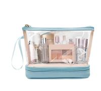 Beauty case trasparente da viaggio, borsa da viaggio per trucchi, organizer per trucchi, trousse per trucchi da viaggio, e pennelli, Blu, Refer to description, Unisex