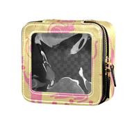 Beauty case trasparente da viaggio con gatto cattivo rosa e giallo ciliegia
