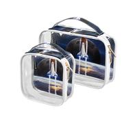 Beauty case trasparente Earth Planet Space, confezione da 2 sacchetti trasparenti per trucco con cerniera, borse da viaggio trasparenti per articoli da toeletta, sacchetti per cosmetici in PVC