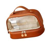 Beauty case trasparente, impermeabile, da viaggio, organizer trasparente per trucchi da donna, doppio strato, articoli da toeletta da viaggio, marrone moka