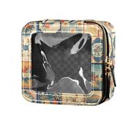 Beauty case trasparente in pelle italiana portoghese con piastrelle senza cuciture per donne e ragazze, Seamless Piastrelle Portoghese Spagnolo Italiano, 1 Size