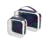 Beauty case trasparente Magic Mandala, confezione da 2 sacchetti trasparenti per trucco con cerniera, borse da viaggio trasparenti per articoli da toeletta, sacchetti per cosmetici in PVC trasparente
