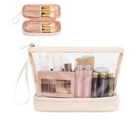 Beauty case trasparente piccola borsa da viaggio con scomparti organizer per pennelli, borsa da toilette approvata TSA, per articoli da toeletta da viaggio, accessori essenziali per le vacanze, donne