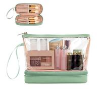 Beauty case trasparente piccola borsa da viaggio con scomparti organizer per pennelli, borsa da toilette approvata TSA, per articoli da toeletta da viaggio, accessori essenziali per le vacanze, da