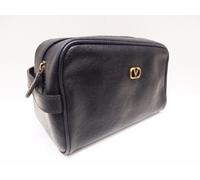 Beauty Case Valentino Garavani Pelle Nero Porta Oggetti Viaggio VINTAGE Nuovo