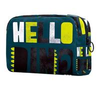 Beauty case verde Hello Dinosaur da donna, borsa da viaggio per articoli da toeletta grande, pratica borsa organizer con cerniera, Multi, 18.5x7.5x13cm/7.3x3x5.1in, Beauty case